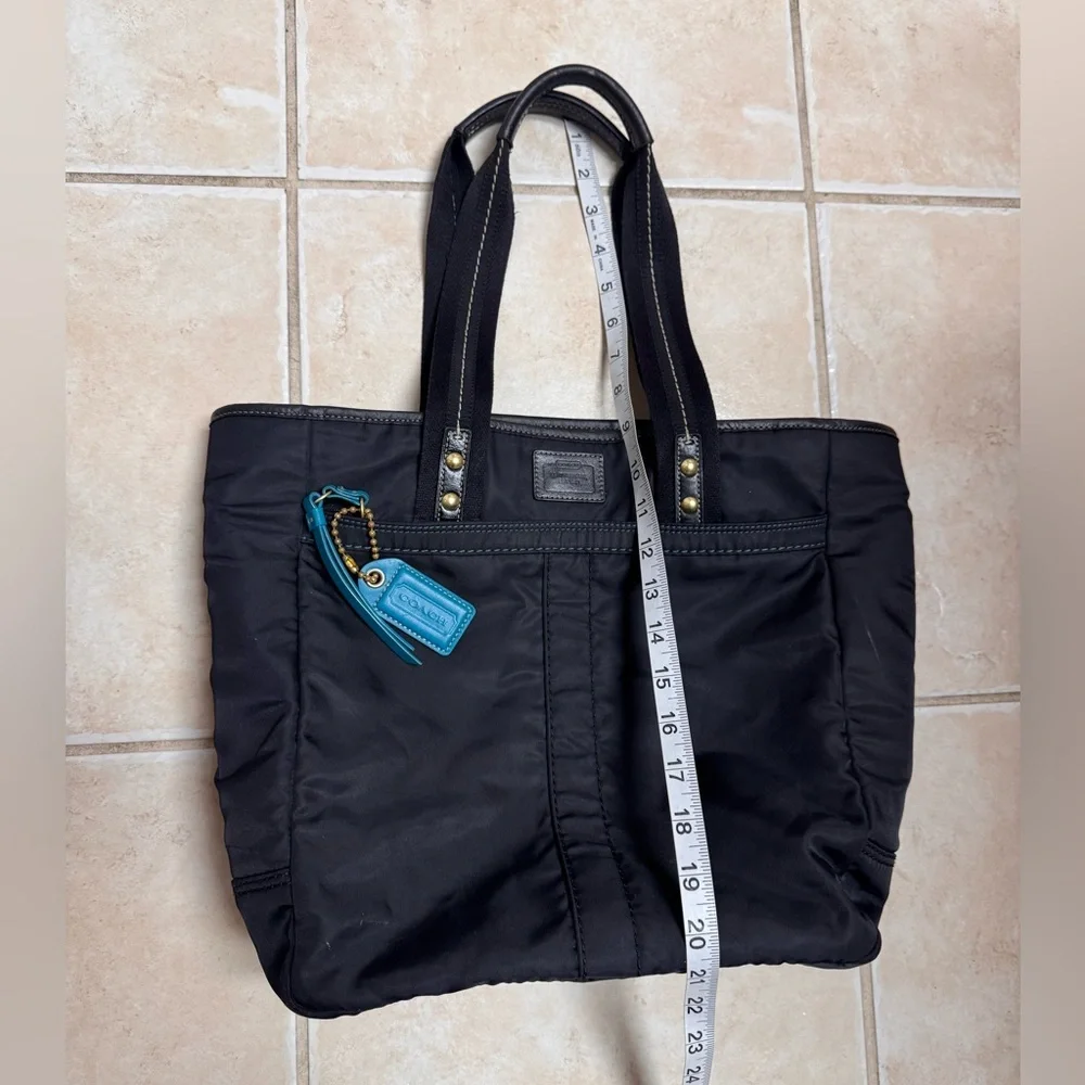 Coach Black Hampton Nylon Tote with Teal Accents - Picture 14 of 16